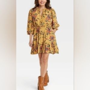 Knox Rose Floral Long Puff Sleeve Boho Style Knee Length Dress Size XL